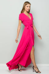FLOWY MAXI WRAP DRESS - Hot Pink