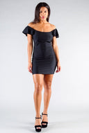 Black convertible off shoulder ruffle sleeve bodycon mini dress, an affordable cocktail dress under $30