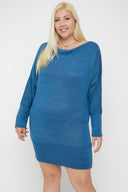 Heather blue draped neck long sleeve plus-size work dress under $35