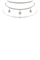Rhinestone Star Charm 3 Layered Necklace