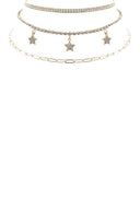 Rhinestone Star Charm 3 Layered Necklace