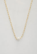Pearl Bead Oval Link Necklace