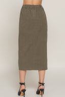 Front Open Slit Corduroy Midi Skirt
