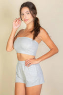 Simple Solid Color Tube Top And Shorts Two Piece Set