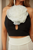 Flower detailed fashion crop top from Dress4less.com featuring vibrant floral embroidery and a stylish cropped design.